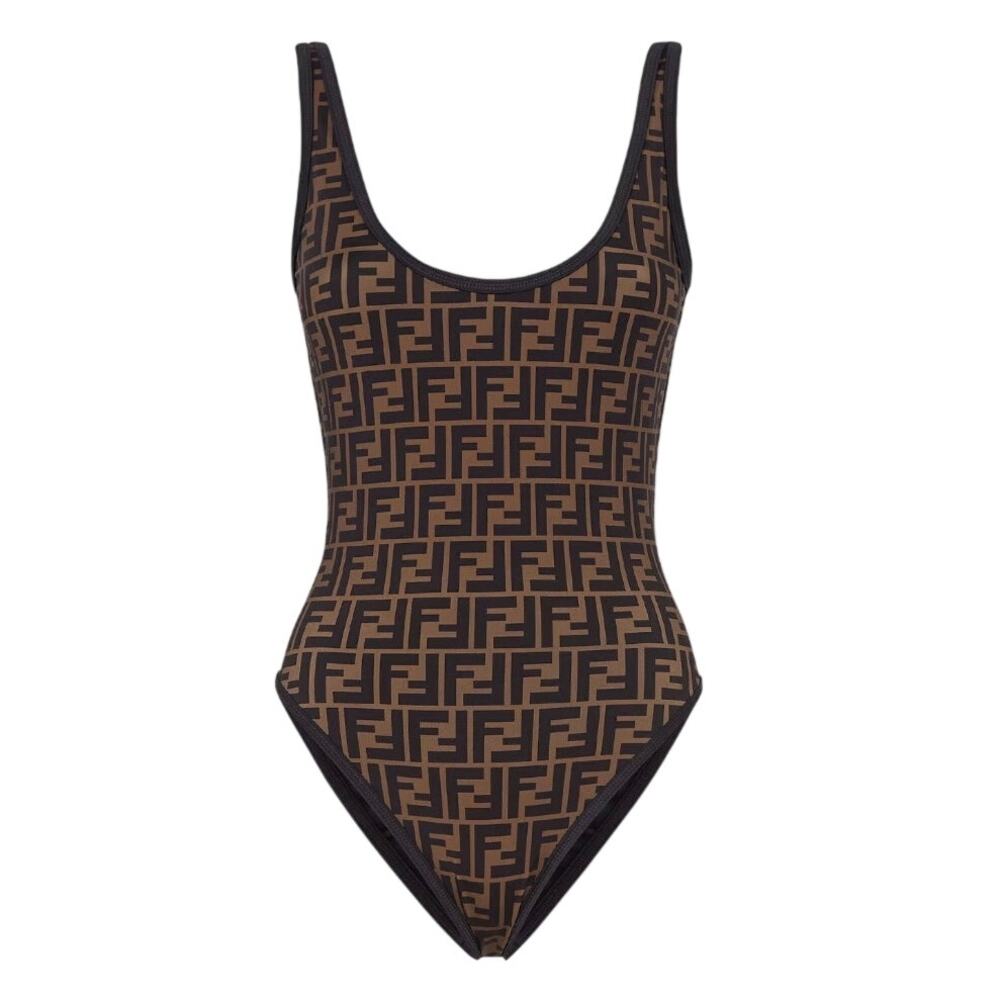 NWOT Fendi Reversible FF Logo Swimsuit, Brown Black One Piece, Size 6